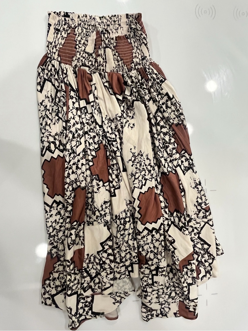 Anthropologie Boho Print Midi Skirt in Cream and Brown